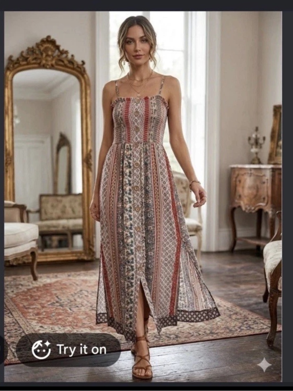 Angie printed smocked maxi dress Small